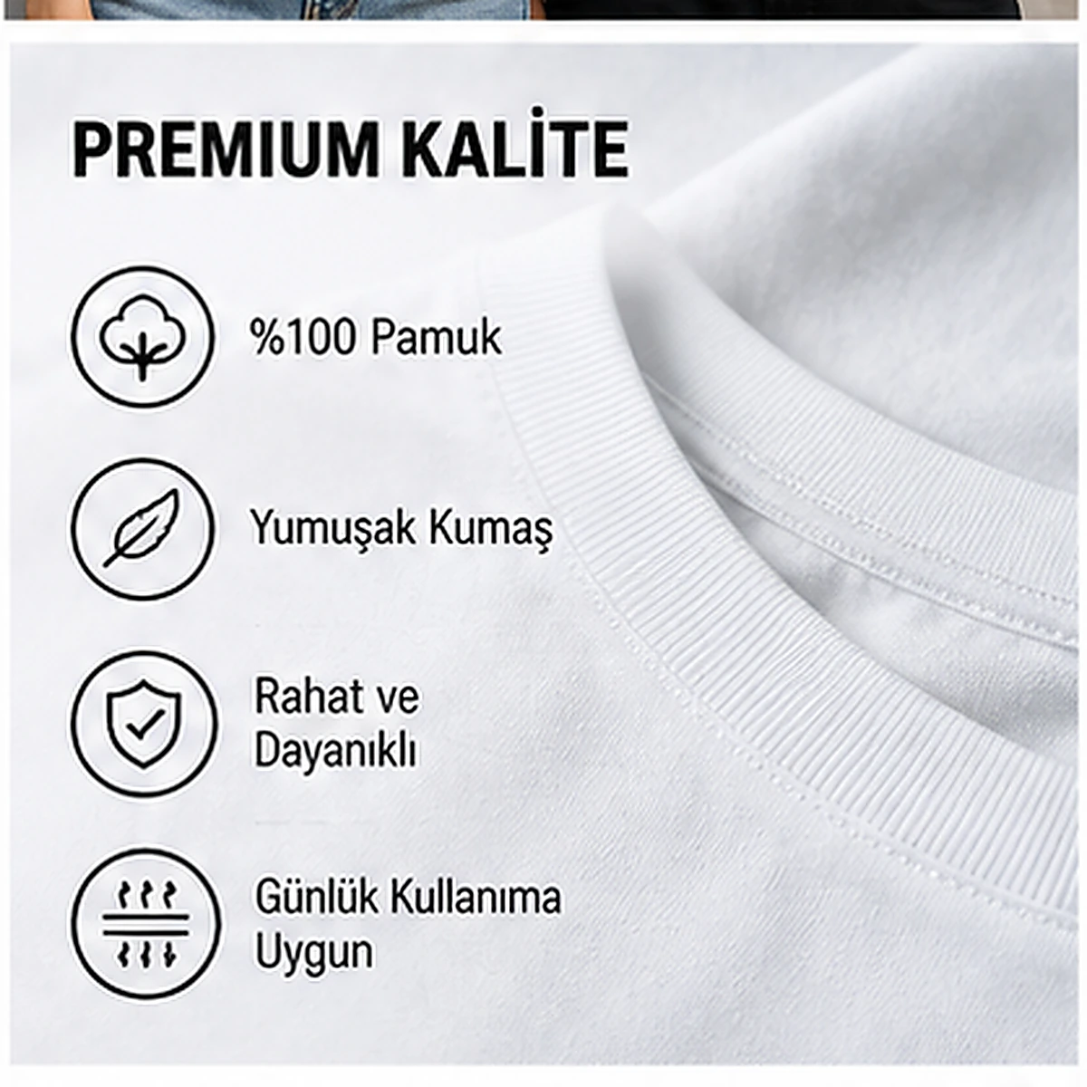 Yüzde yüz pamuk premium tişört kumaşı yakın çekim