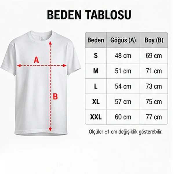 Premium tişört göğüs genişliği ve boy ölçüm şeması
