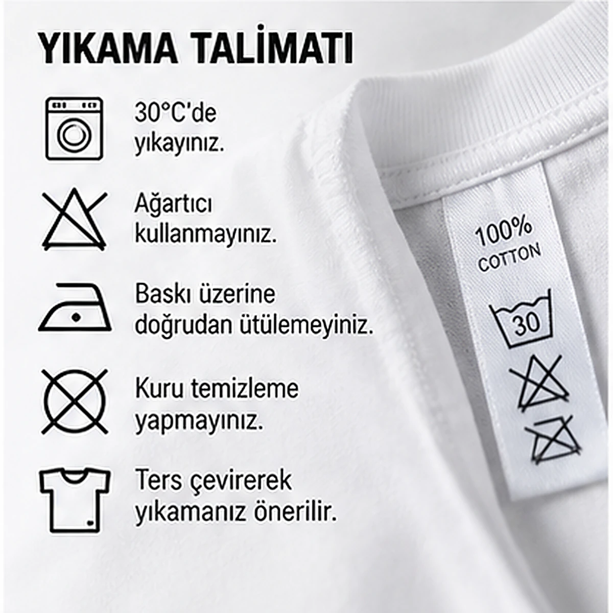 Baskılı pamuklu tişört için yıkama ve bakım talimatları