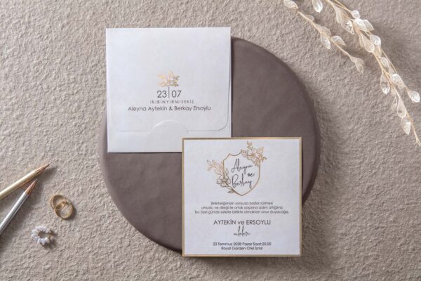 İklim Davetiye Kare Nişan, Nikah, Düğün Davetiyesi (100 Adet) 10600