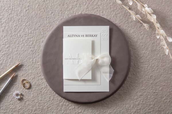İklim Davetiye Kurdele Detaylı Nişan, Nikah, Düğün Davetiyesi (100 Adet) 10702